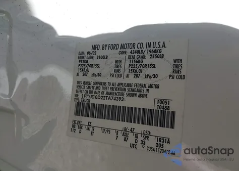 2002 Ford Ranger Xl/Xlt from USA, damaged, VIN 1FTYR10D22TA74393